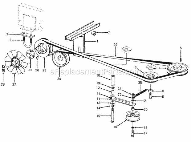 Drive Diagram and Parts List for 1610 135-393-100, 135-393-399, 0350042U, 136-393-1 Cub Cadet Lawn Mower